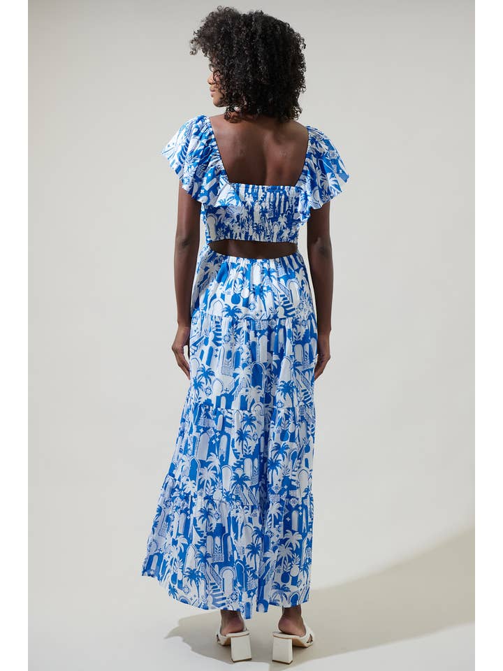 BLANCO-AZUL Vestido midi bordado con estampado floral y estampado Nala de venta al por mayor en Faire1