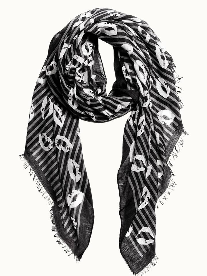Valentines Day Kisses Cotton Scarf, 70" x 43", Black Stripe for wholesale by Olive & Pique