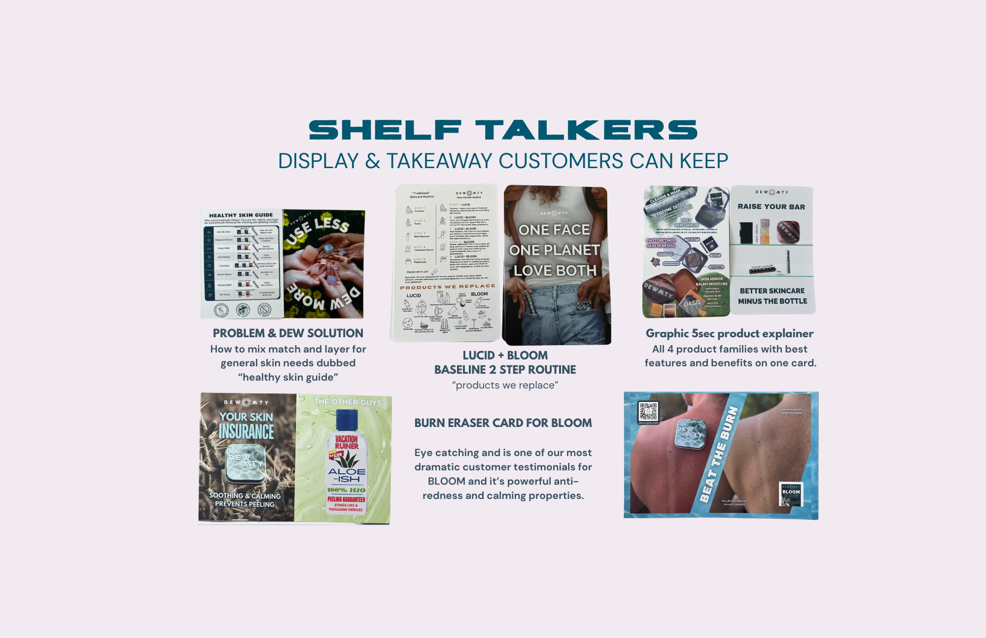 DEW MIGHTY - Wholesale Retailer Display - Beauty & Wellness - DEW Shelf Card BUNDLE  4x6in size1