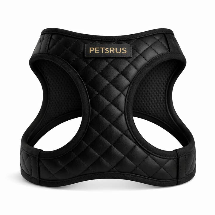 Easy Step-In Dog Harness, Quilted Vegan Leather, Black Gold for wholesale by PETsRUS
