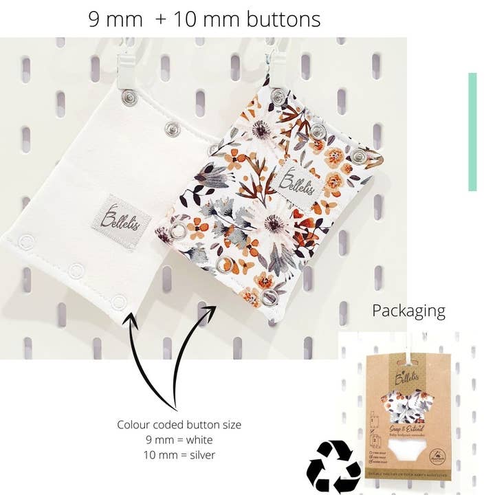 2 x Snap & Extend® romperverlenger, wit en met bloemen voor wholesale door Bellelis Australia