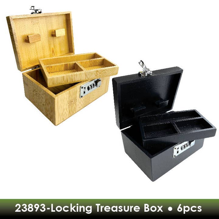 Novelty Closeout - Wholesale Decorative Box - Wood Locking Treasure Box with Combo Lock Assortment- 6/Pack
