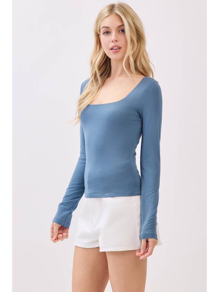 Final Touch - Wholesale Knit Top - Women's - Double Layer Square Neck Long Sleeve Top - VT171099