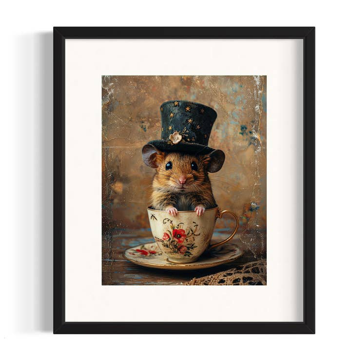 Salty Alyce - Wholesale Art print - Victorian Teatime Mouse in A Tea Cup Wall Decor 139AS1