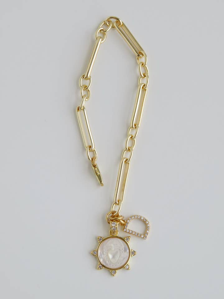 Perla Sacred Heart Initial Bracelet for wholesale by Boutique Suarez Co.