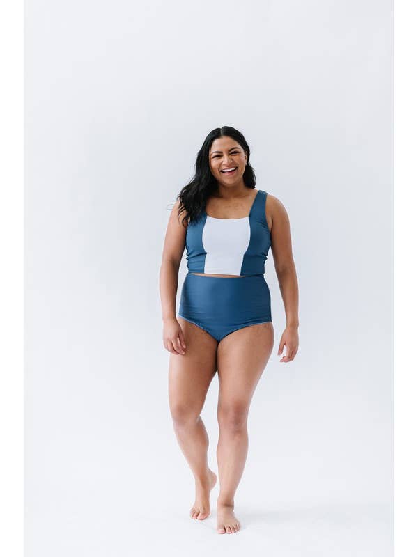 Bleu profond Haut de bain bleu foncé à blocs de couleurs en vente sur Faire2