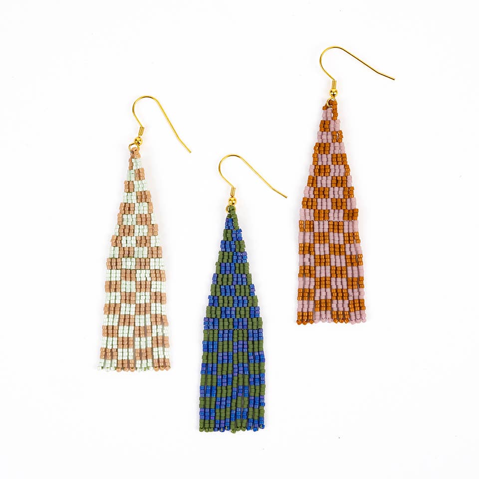 Altiplano – wholesale Tassel earrings – Delica Checkerboard Fringe Earrings3