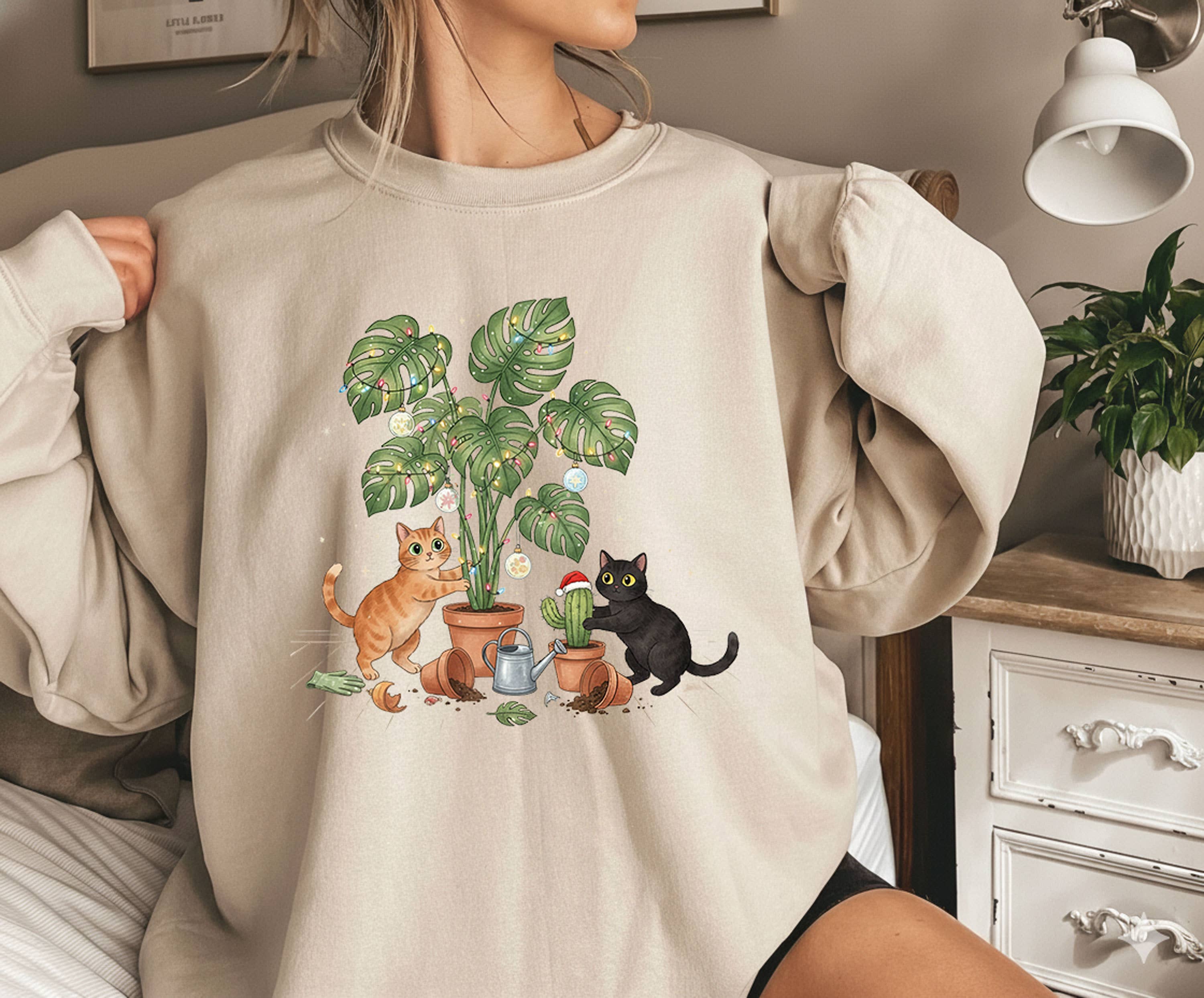 Plant Scouts - Venta al por mayor Sudadera estampada - Mujer - Camiseta de Planta de Navidad Divertida Sudadera de Gato de Navidad1