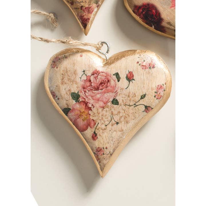 Namaste – wholesale Ornament – Medium Vintage Wooden Hanging Heart Decoration3
