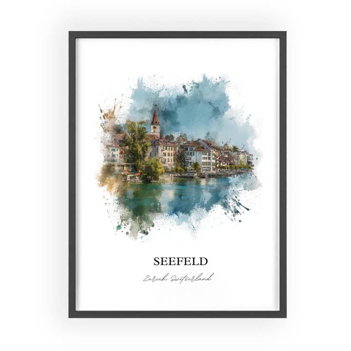 Arte de pared de Seefeld Zúrich, Impresión de Seefeld, Arte en acuarela de Zúrich, Regalo de Zúrich Suiza, Impresión de viaje, Póster de viaje, Regalo de inauguración de casa para venta al por mayor de Premium Travel Art