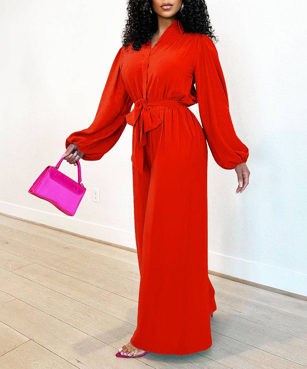 Aria Romance – Engroshandel Jumpsuit - Dame – Langærmet Højtaljet Buksedragt med Vide Ben18