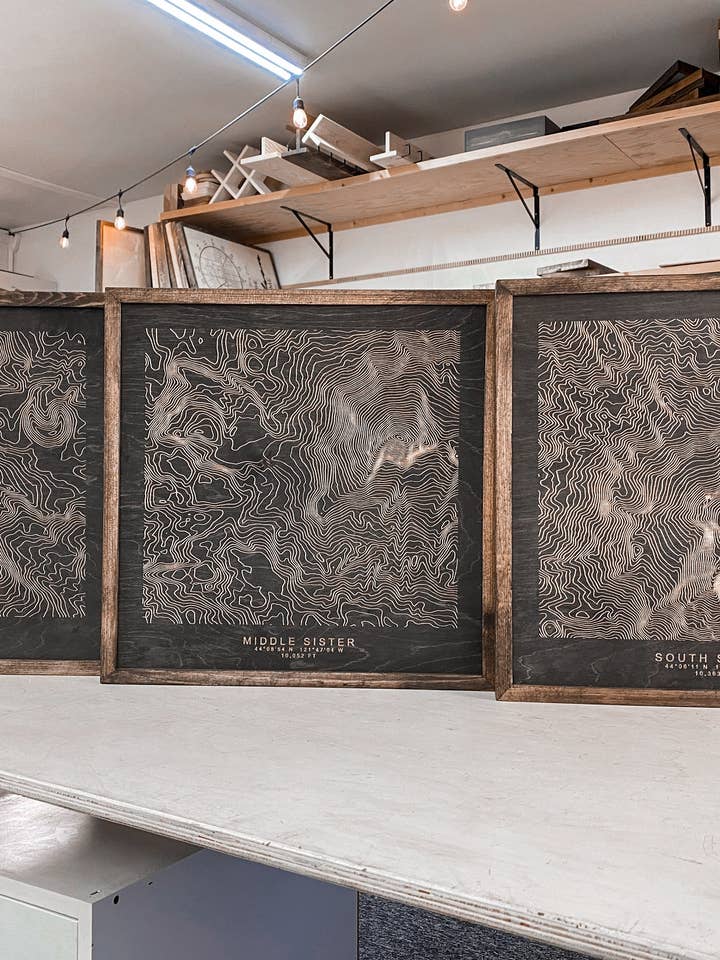 Handmade Three Sisters Mountains Topographic Map for wholesale by Birch and Home Handmade
