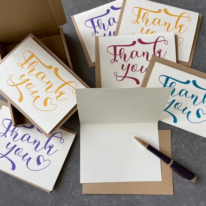 Tall Order - Wholesale Stationery/Notecard Set - Multicolour Calligraphy Thank You Note Card Pack - Recycled10