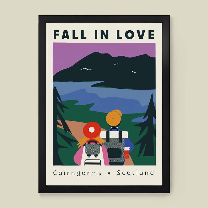 Cairngorms, Scotland Retro Travel Print for wholesale by Little Egret Design