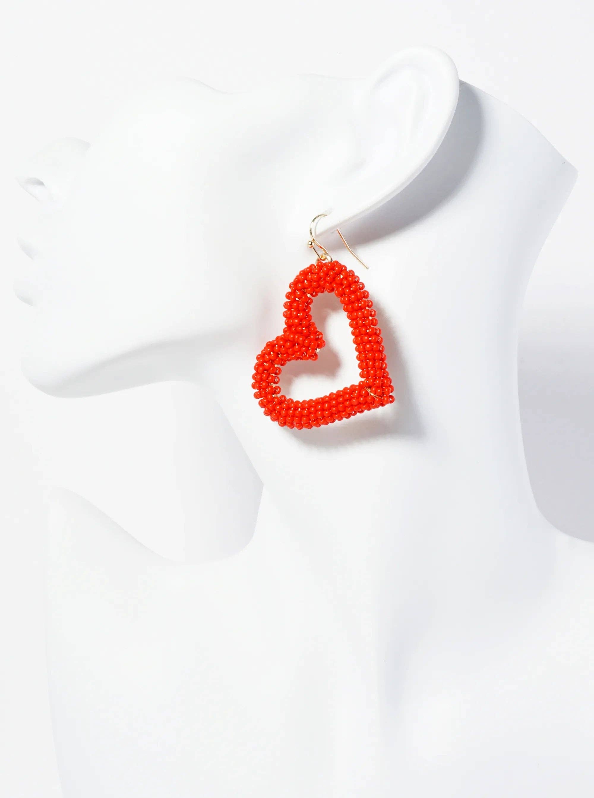 Wild Honey - Wholesale Dangle Earrings - Seed Beaded Sideways Heart Drop Dangle Earrings1