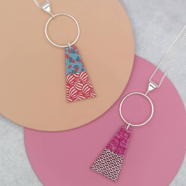 Trapeze Pendant - Blue Coral/Pink Peony for wholesale by Circle & Dash