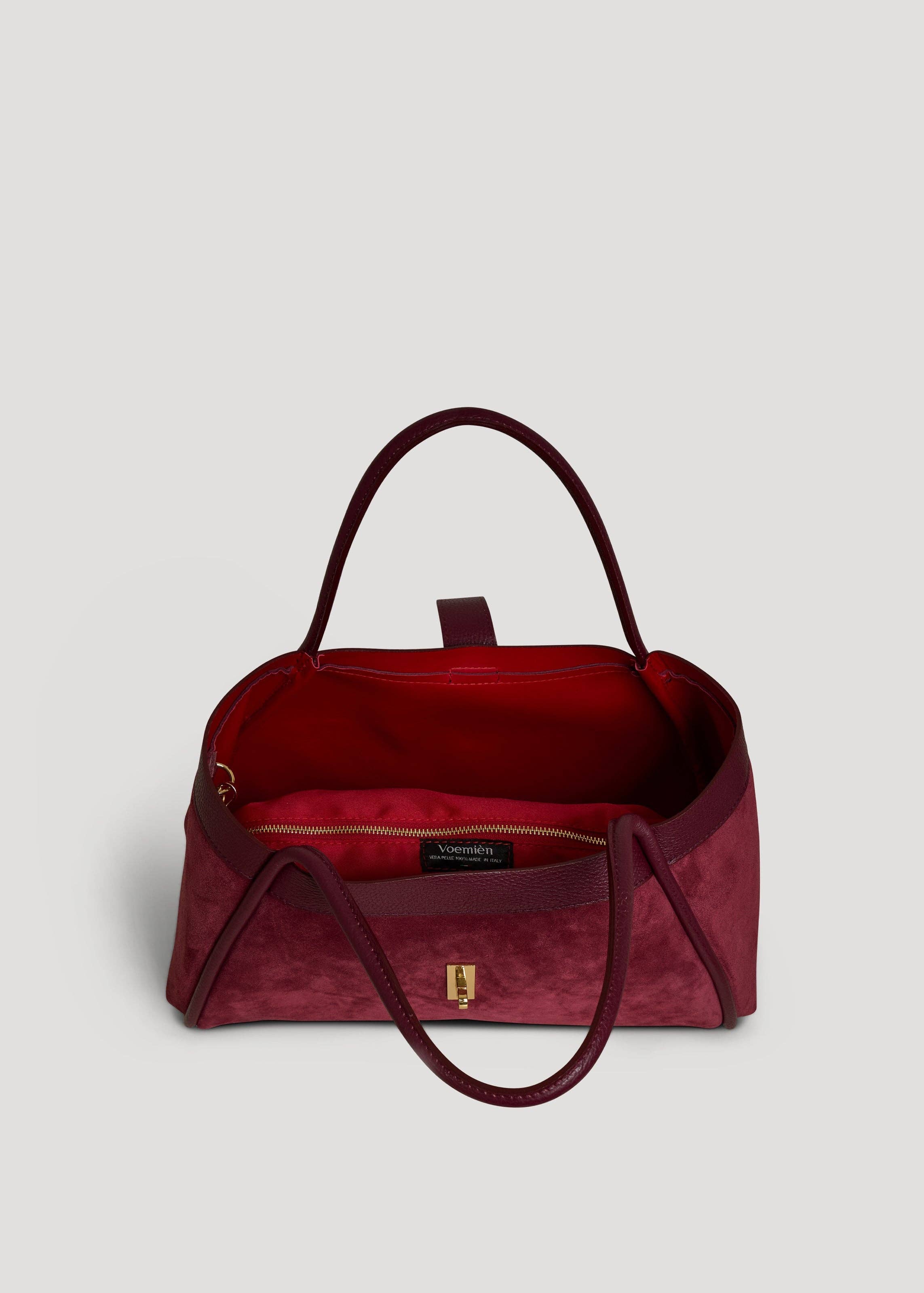 Prestige Milano – Sacola - Mulher por atacado – Bolsa Mayfair em Camurça Borgonha e Couro Togo5