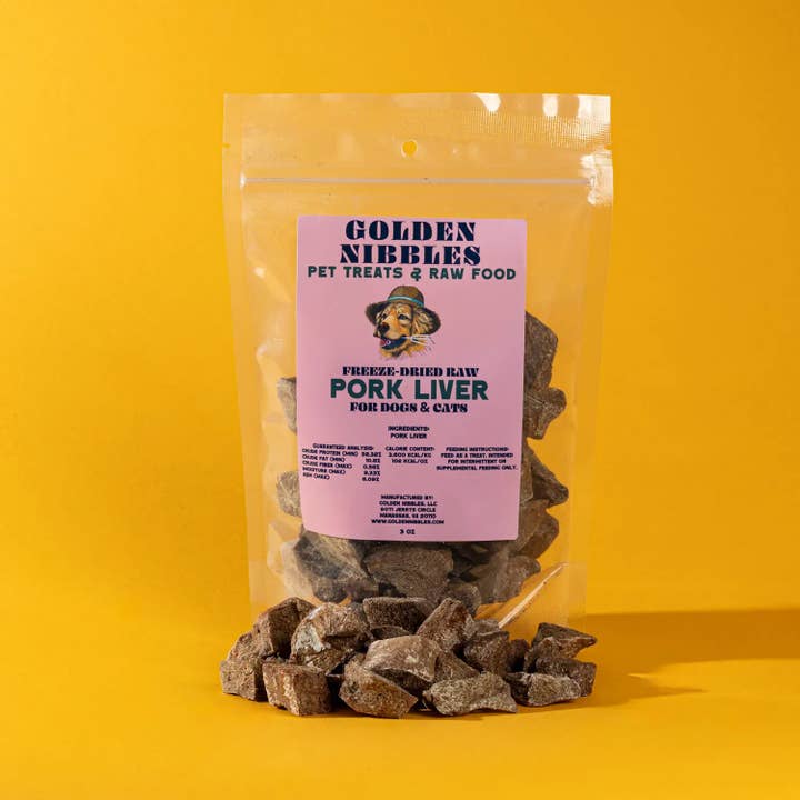 Pork Liver - 3oz Bag - Freeze-Dried Treat for Dogs & Cats for wholesale by Golden Nibbles