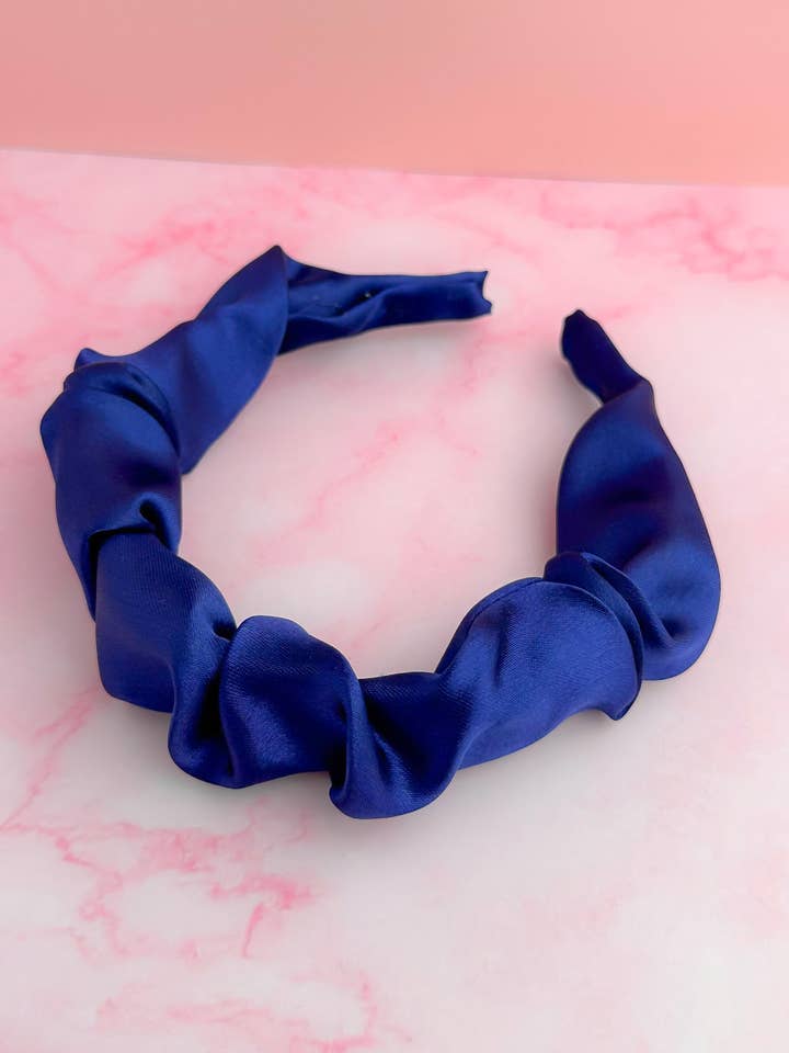 Marine - Bandeau Chouchou en Satin Bleu Marine pour la vente par ThatsSewLauraUk