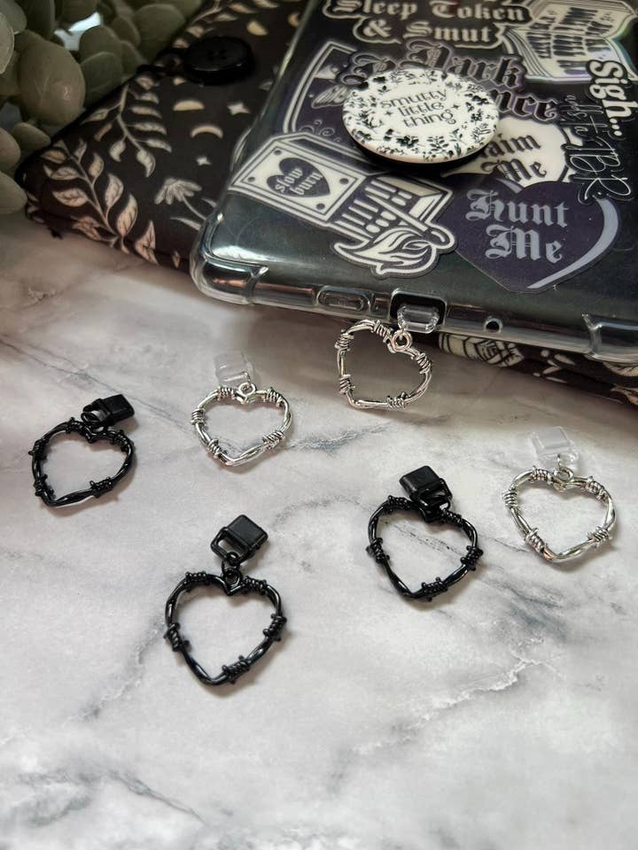Barbed Wire Heart USB C Kindle Charm Accessory for wholesale by Dark Delights Bootique