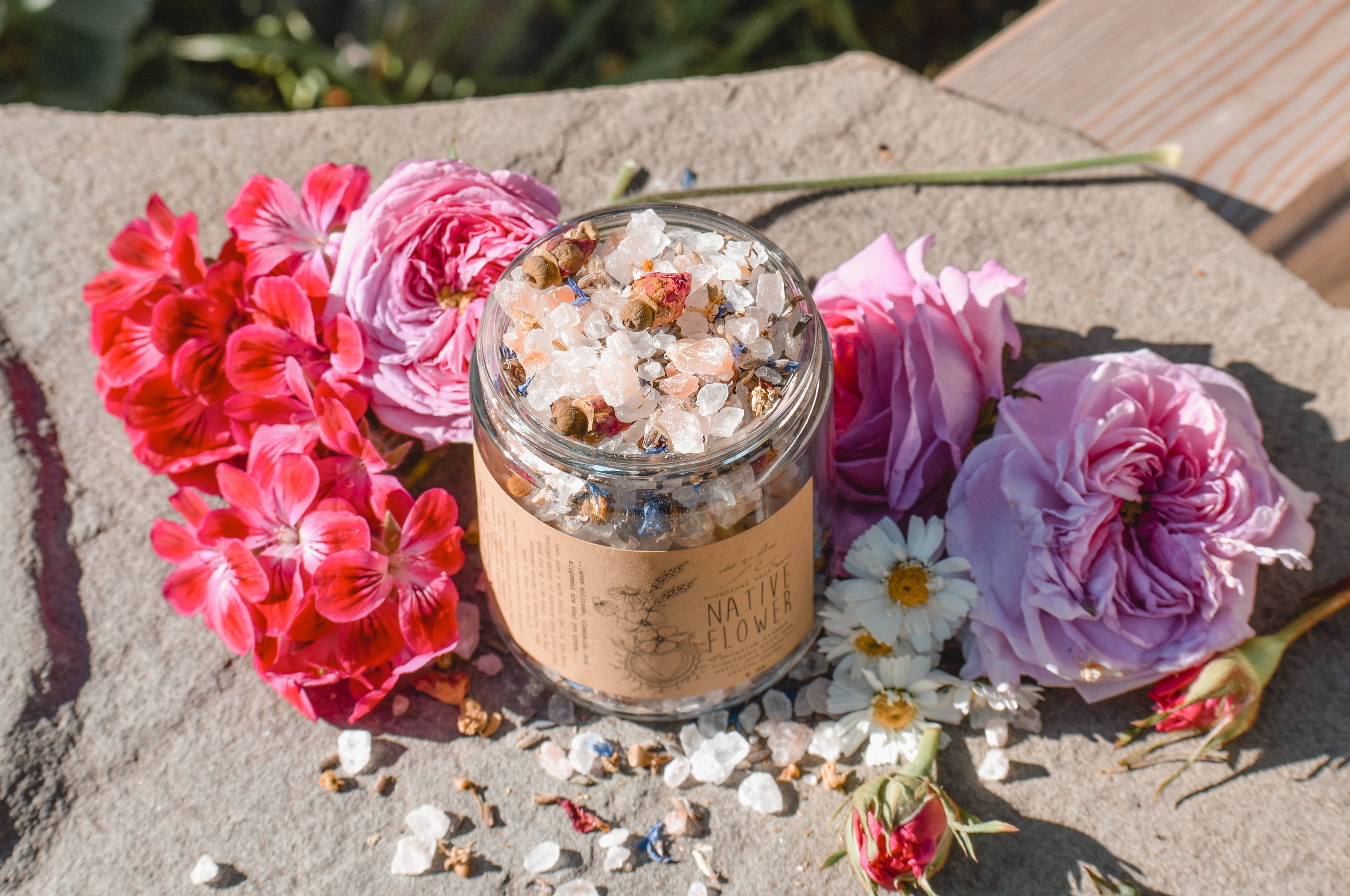 Ebb & Flow - Wholesale Bath Salts - Native Flower - Himalayan Pink Salt x Geranium x CA Florals1