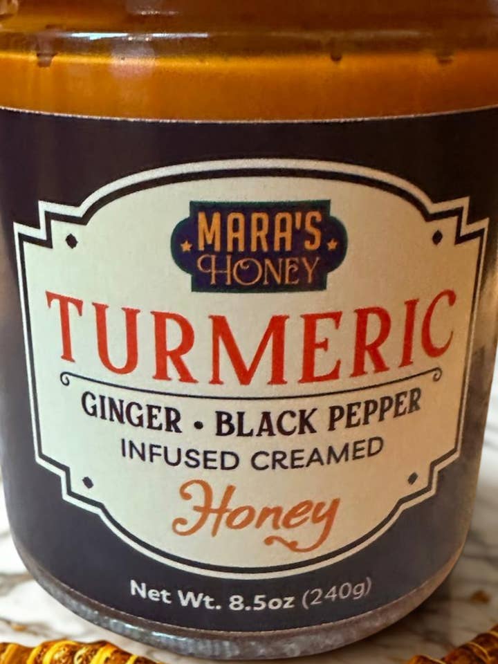 Turmeric, Black Pepper, Ginger Creamed Honey for wholesale by Mara's Homemade