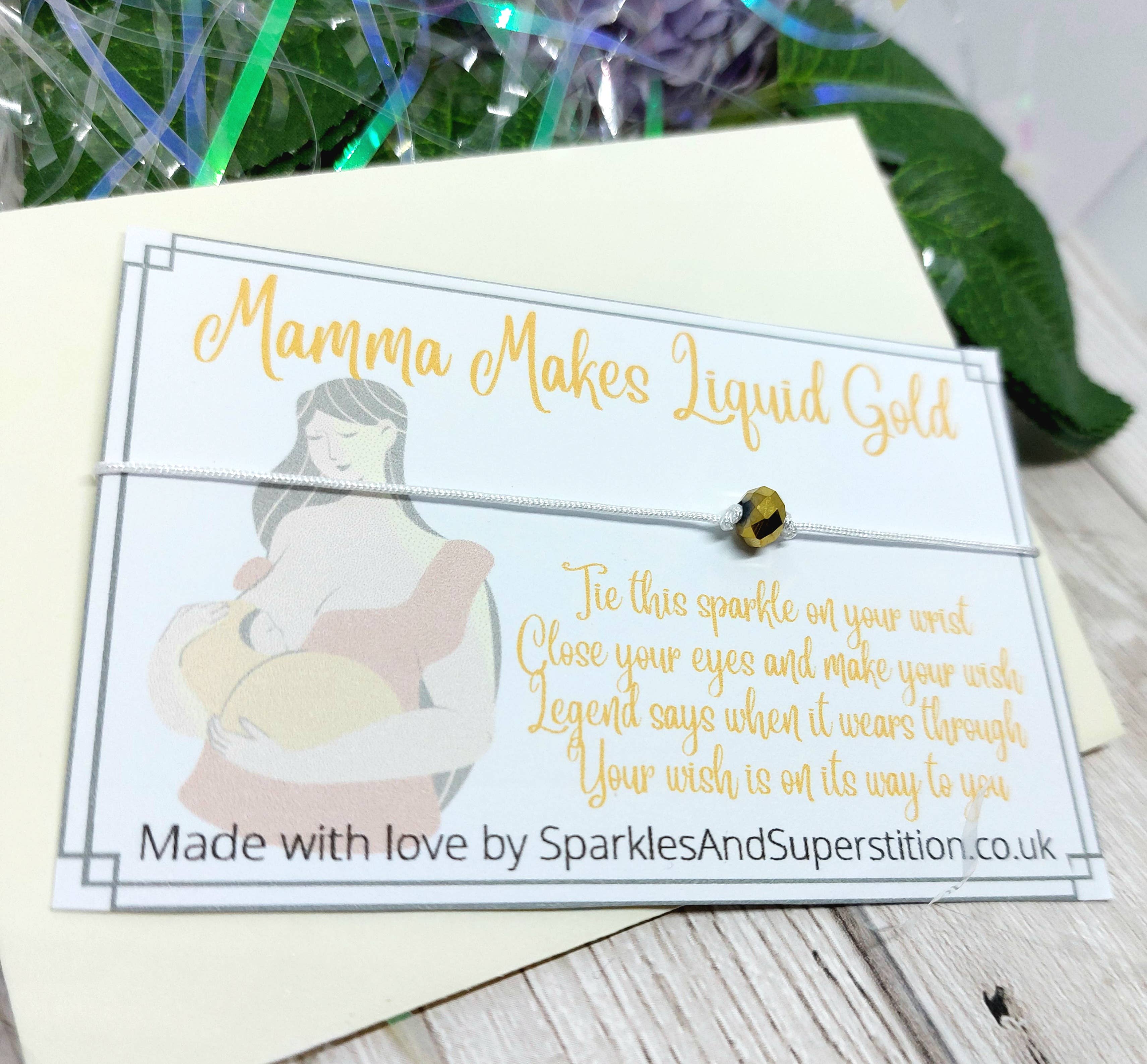 Sparkles and Superstition – wholesale Charm/dangle bracelet – Breastfeeding Liquid Gold Wish Bracelet1