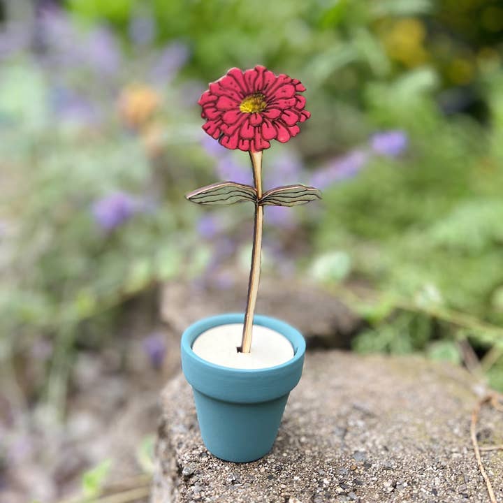 Cate Paper Co. - Vendita all'ingrosso Arte murale in legno - Fiore in legno dipinto a mano - Zinnia