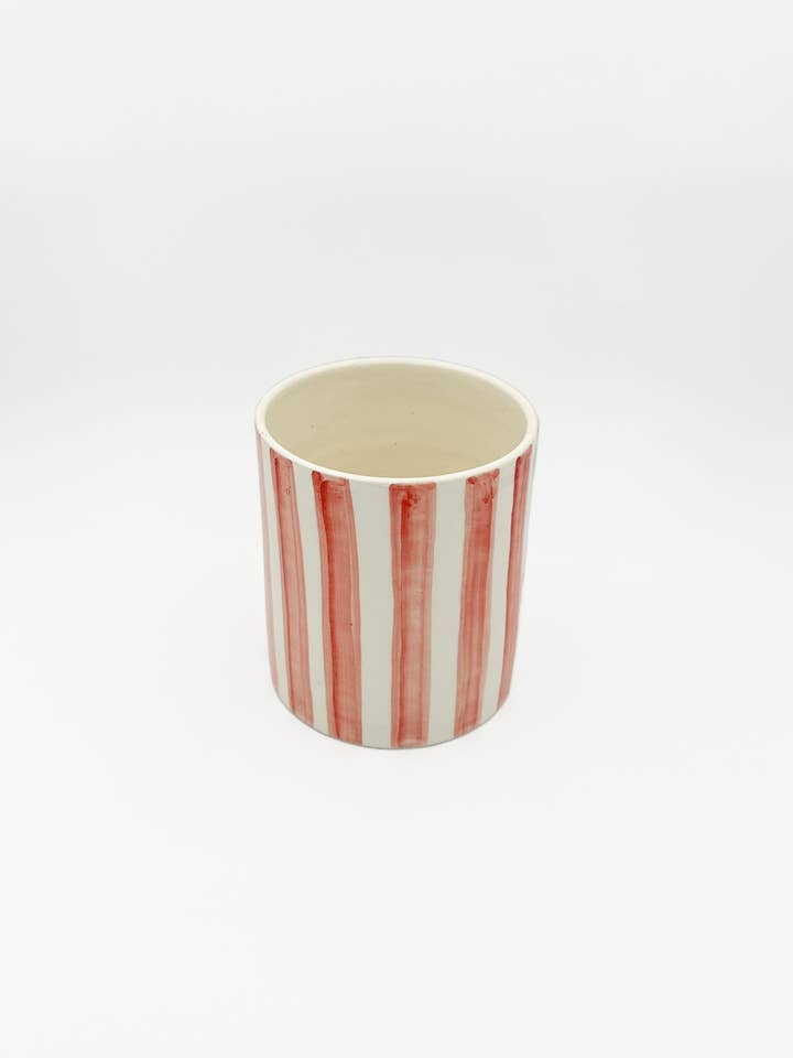 Cache-pot de fleurs petit à rayures roses (Ø14cm, H15cm) pour la vente par Marobali
