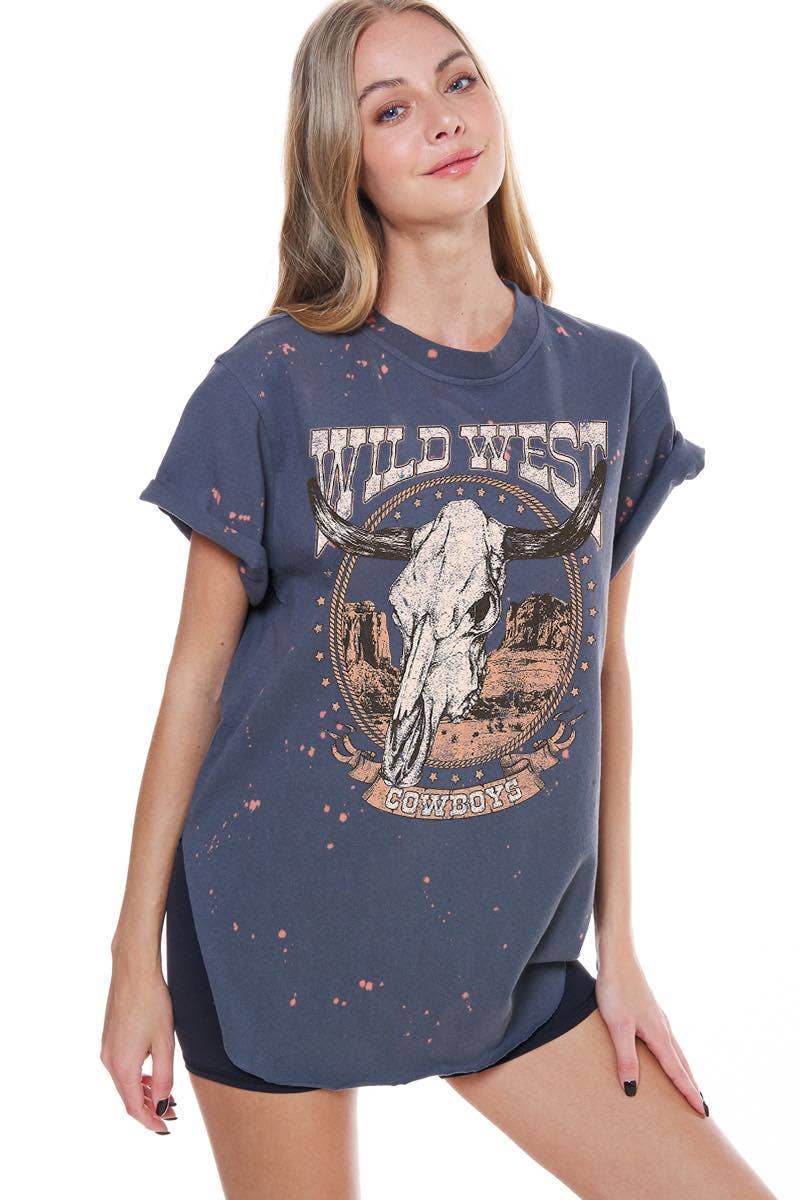 Foryeri - Wholesale Screen Printed T-Shirt - Women's - Wild West Longhorn Graphic Top0