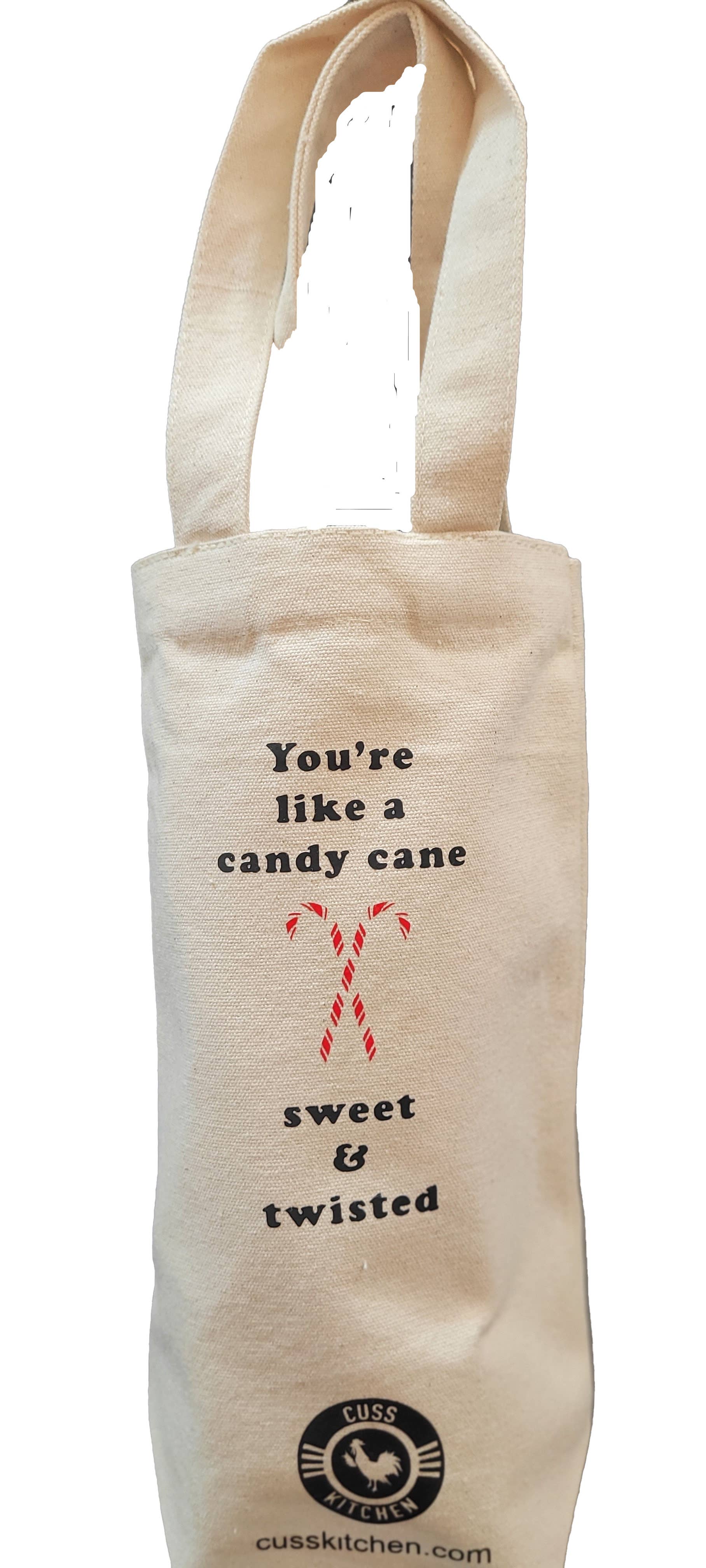 Cuss Kitchen - Wholesale Wine Gift Bag - CANDY CANE Funny Canvas Fabric Wine Gift Bag