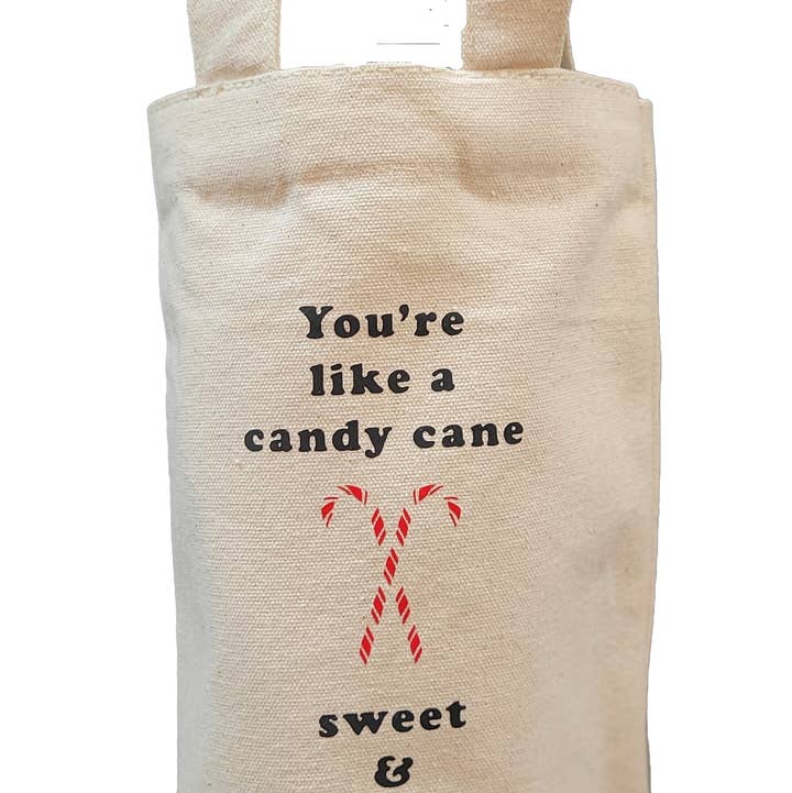 Cuss Kitchen - Wholesale Wine Gift Bag - CANDY CANE Funny Canvas Fabric Wine Gift Bag0