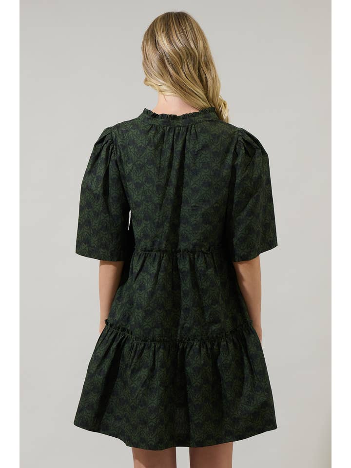 Olive Green Haslet Floral Dixie Split Neck Shift Dress for wholesale on Faire