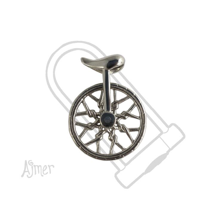 Ajmer by Jodi - Wholesale Individual charm/pendant - Small Lotus Spoke Unicycle Pendant ~ White Brass1