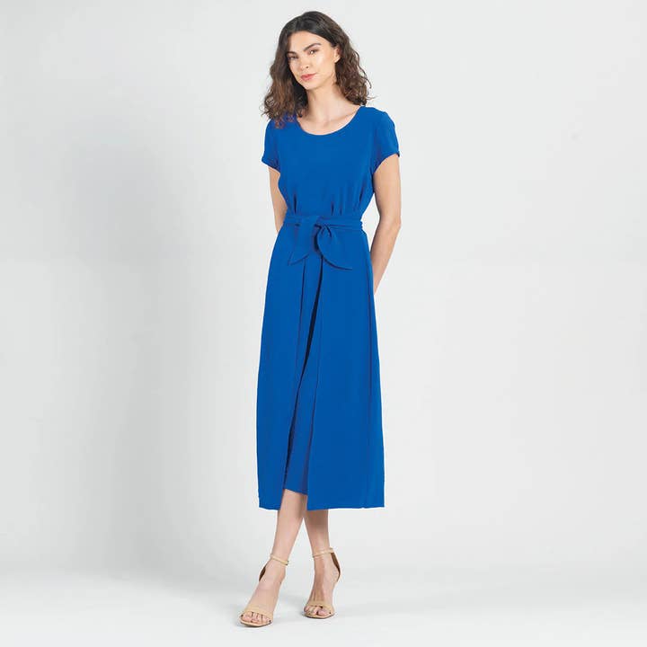 Clara Sunwoo - Wholesale Dress - Women's - DR184R - Soft Textured Rayon - Wrap Overlay Center Tie Dress