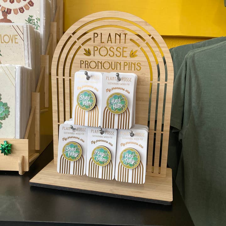Free Wooden Pronoun Pin Display + Full Set for wholesale by Plant Posse