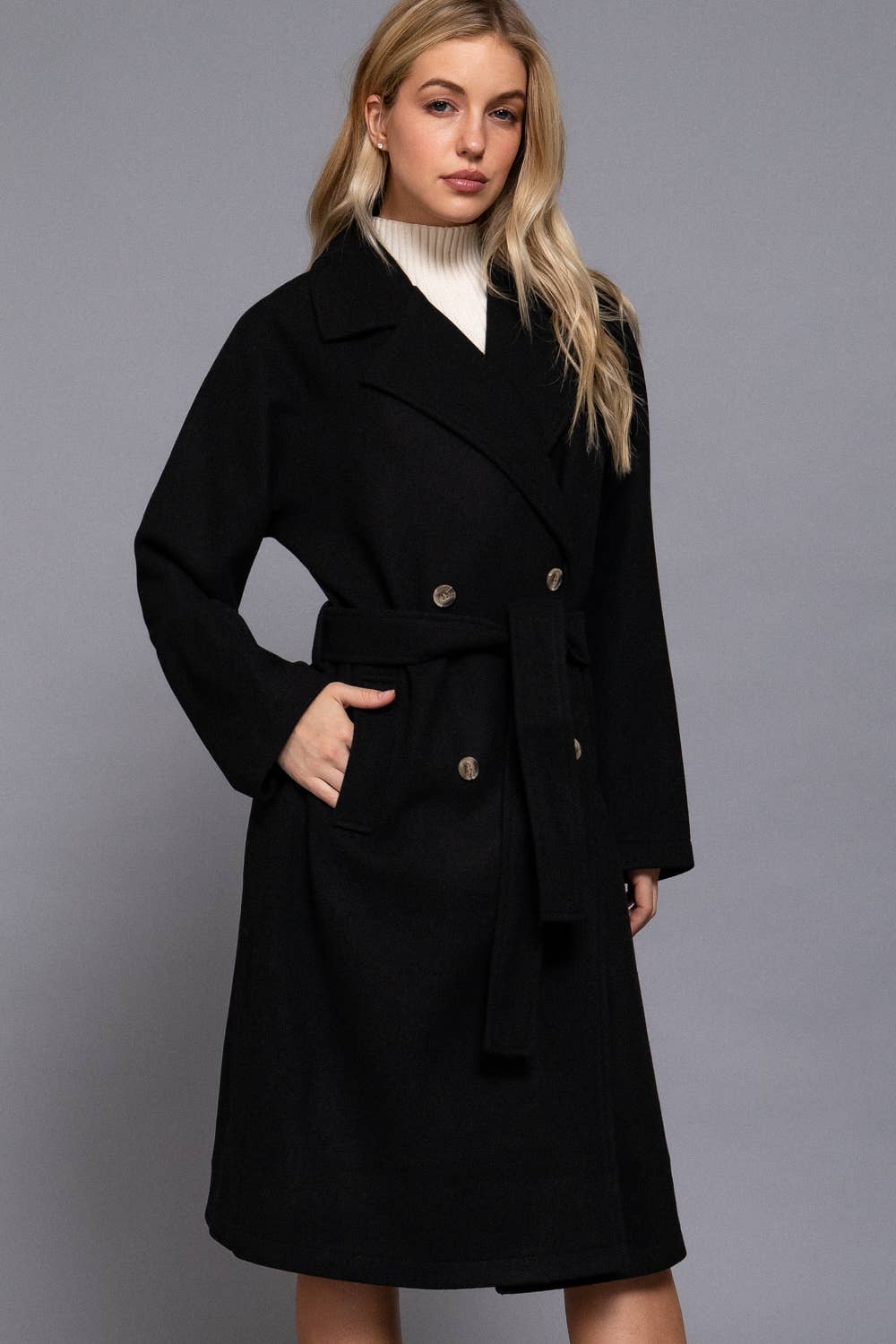 Active Basic | Active USA - Wholesale Trench Coat - Women's - Long Sleeve Double Breasted Button Soft Felt Trench Coat12