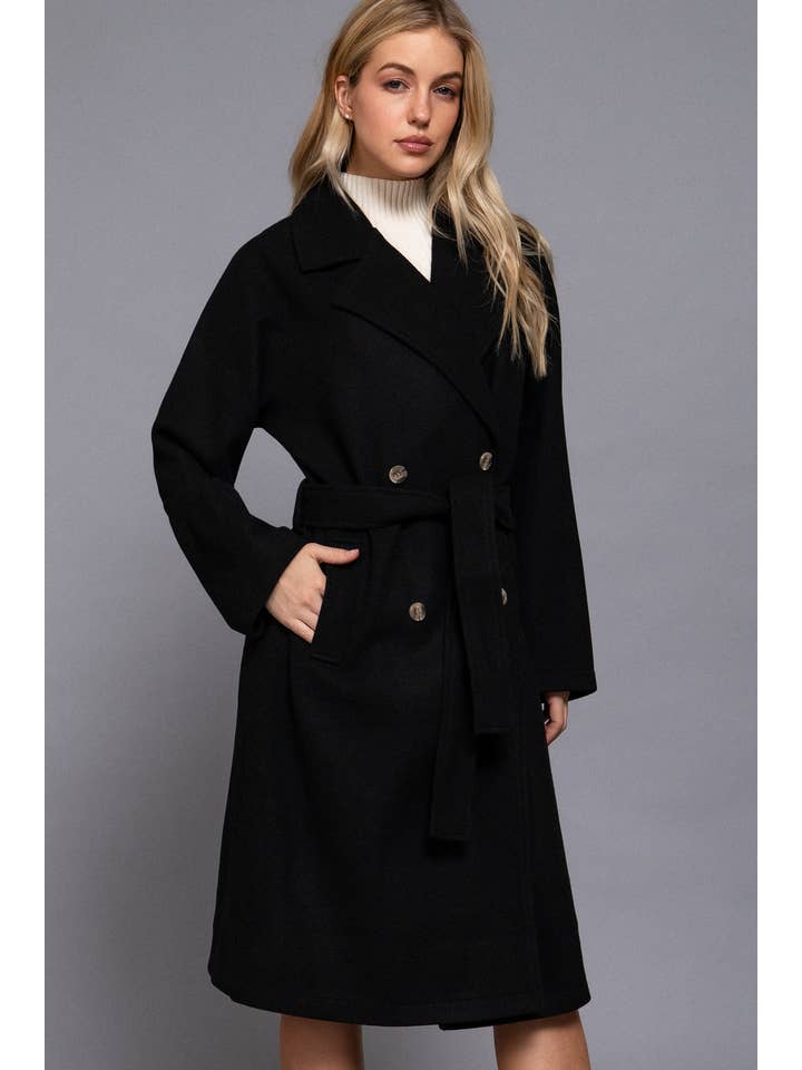 Active Basic | Active USA - Wholesale Trench Coat - Women's - Long Sleeve Double Breasted Button Soft Felt Trench Coat17