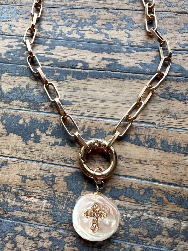 Pearl Cross Necklace for wholesale by Dylan Designs