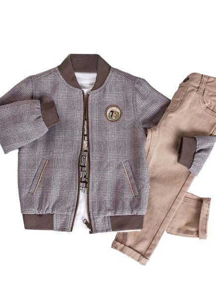 Wear Sierra - Wholesale Top & Pant Set - Kids - Little Boys' Jacket, T-Shirt and Jeans 3-Piece Set