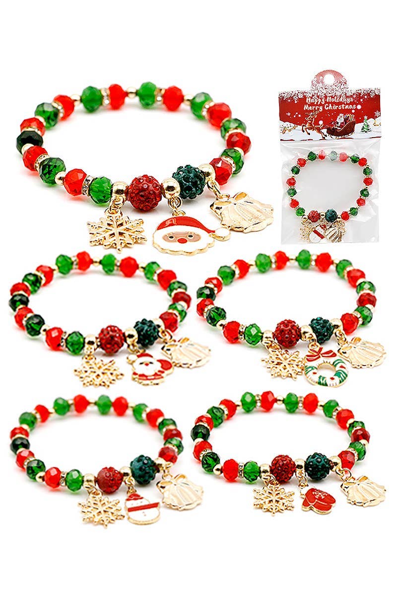 ASSORTED Christmas Ornament Bling Gemstone Stretch Bracelet for wholesale on Faire0