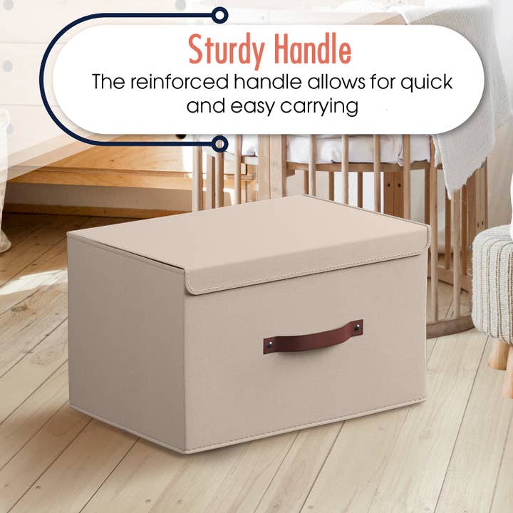 Ornavo Home - Wholesale Storage Bin - Foldable Linen Large Storage Bin with Leather Handles and Lid - Set of 64