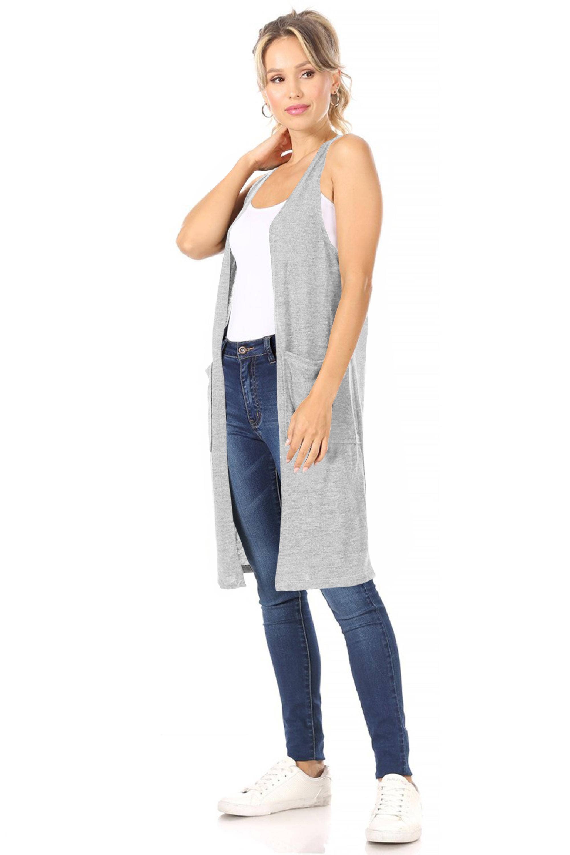 MOA COLLECTION - Wholesale Outerwear Vest - Women's - Women's Casual Solid Knit Long Vest with Pockets26