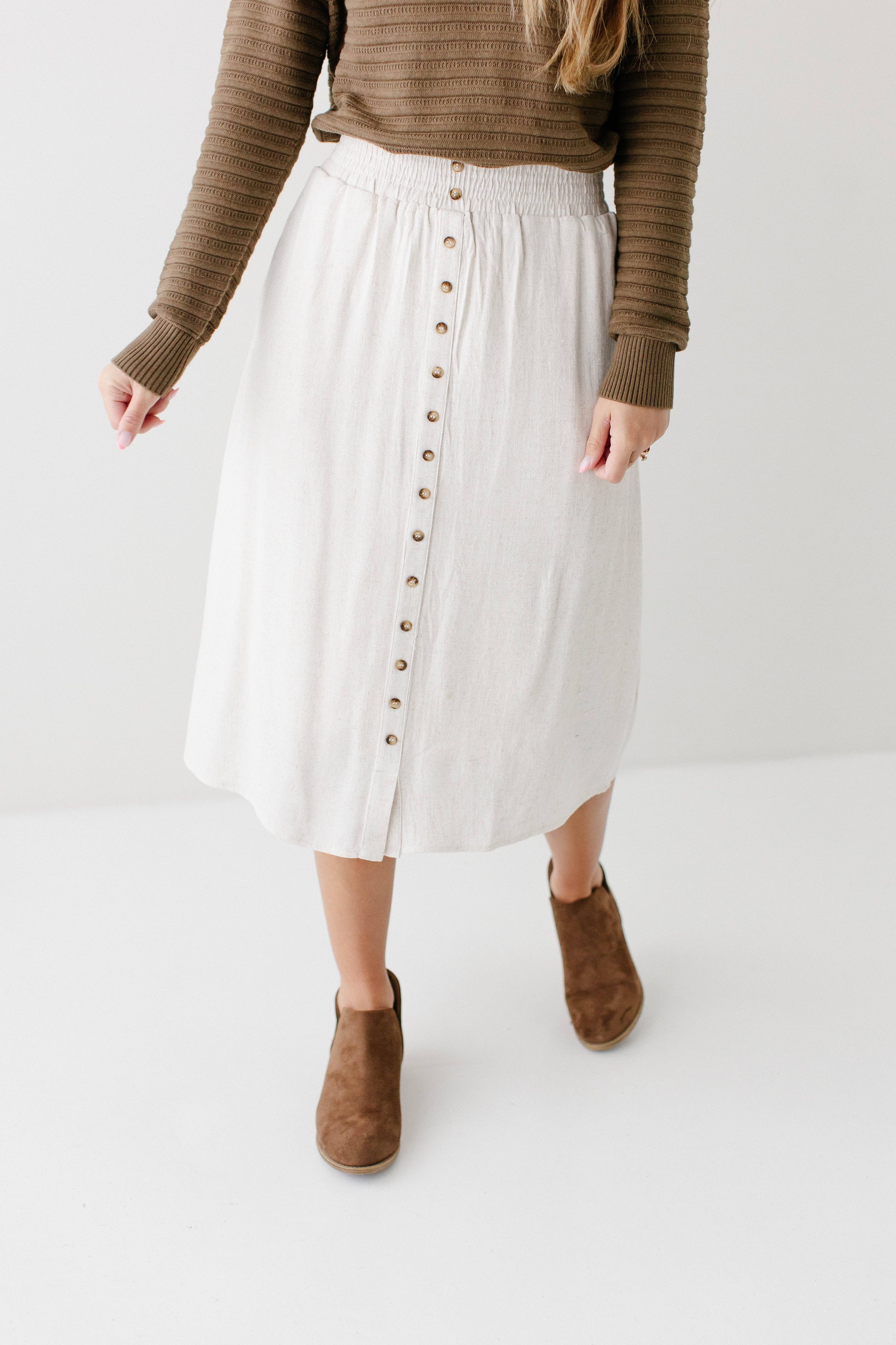 Naturel Jupe midi à boutons 'Greta' VENTE FINALE en vente sur Faire7