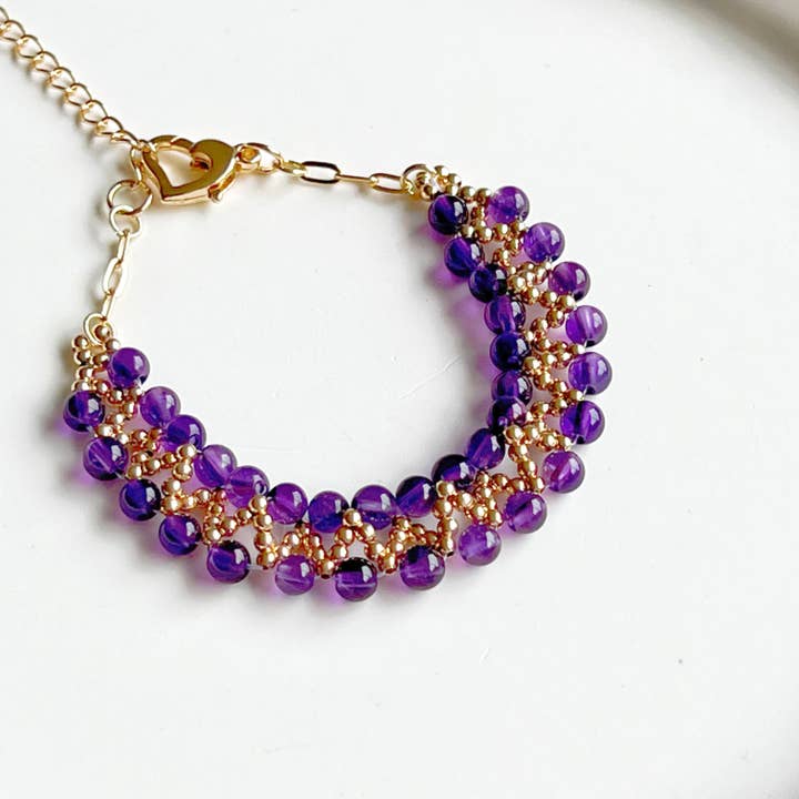 Pulseira frisada de onda do mar de ametista por atacado de Ninaouity