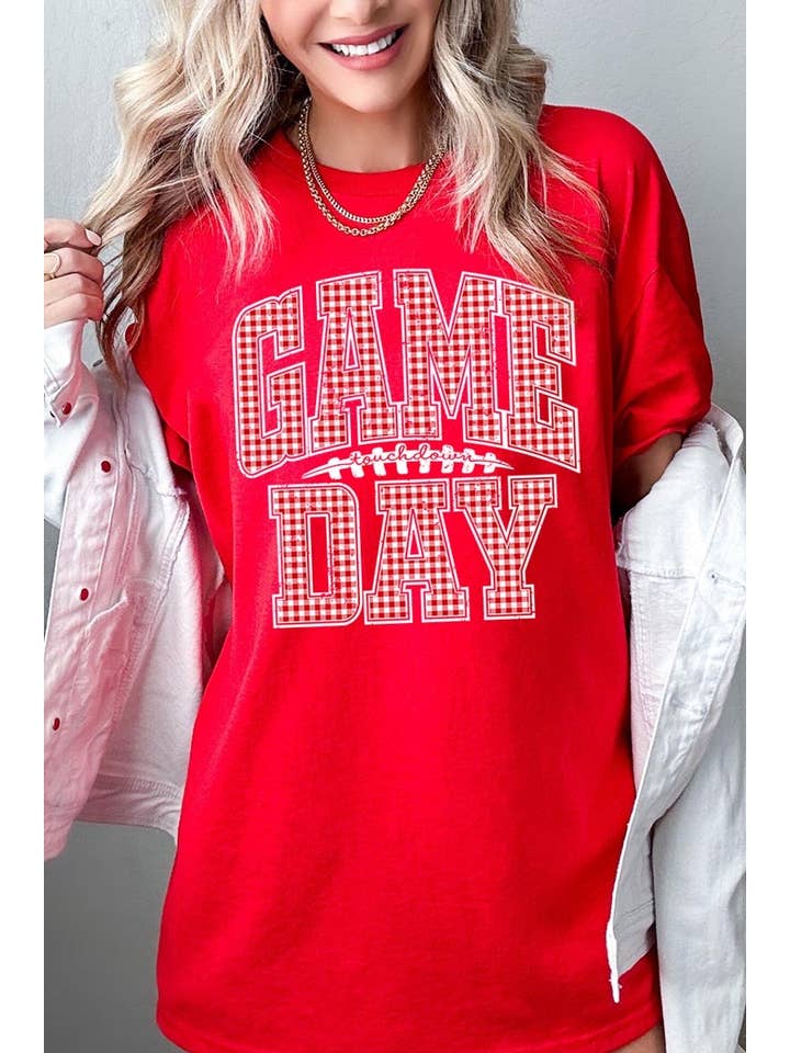 COLORBEAR - Wholesale T-Shirt (Graphic) - Women's - Red Gingham Game Day Graphic Heavy Cotton Tee18