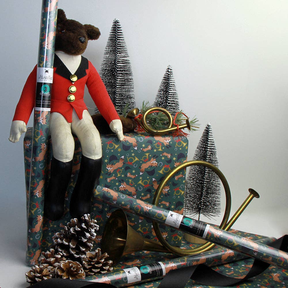 Hunt Seat Paper Co. - Wholesale Wrapping Paper Roll - Holiday Fox - Equestrian Horse Gift Wrapping Paper3