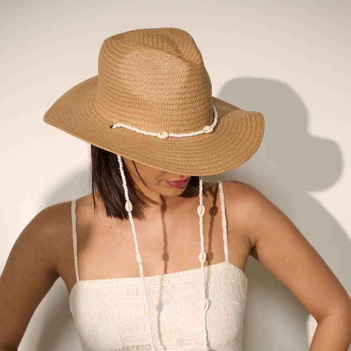 Angels Whisper Accessories - Wholesale Straw Hat - Women's - Seashells Cowboy Summer Hat