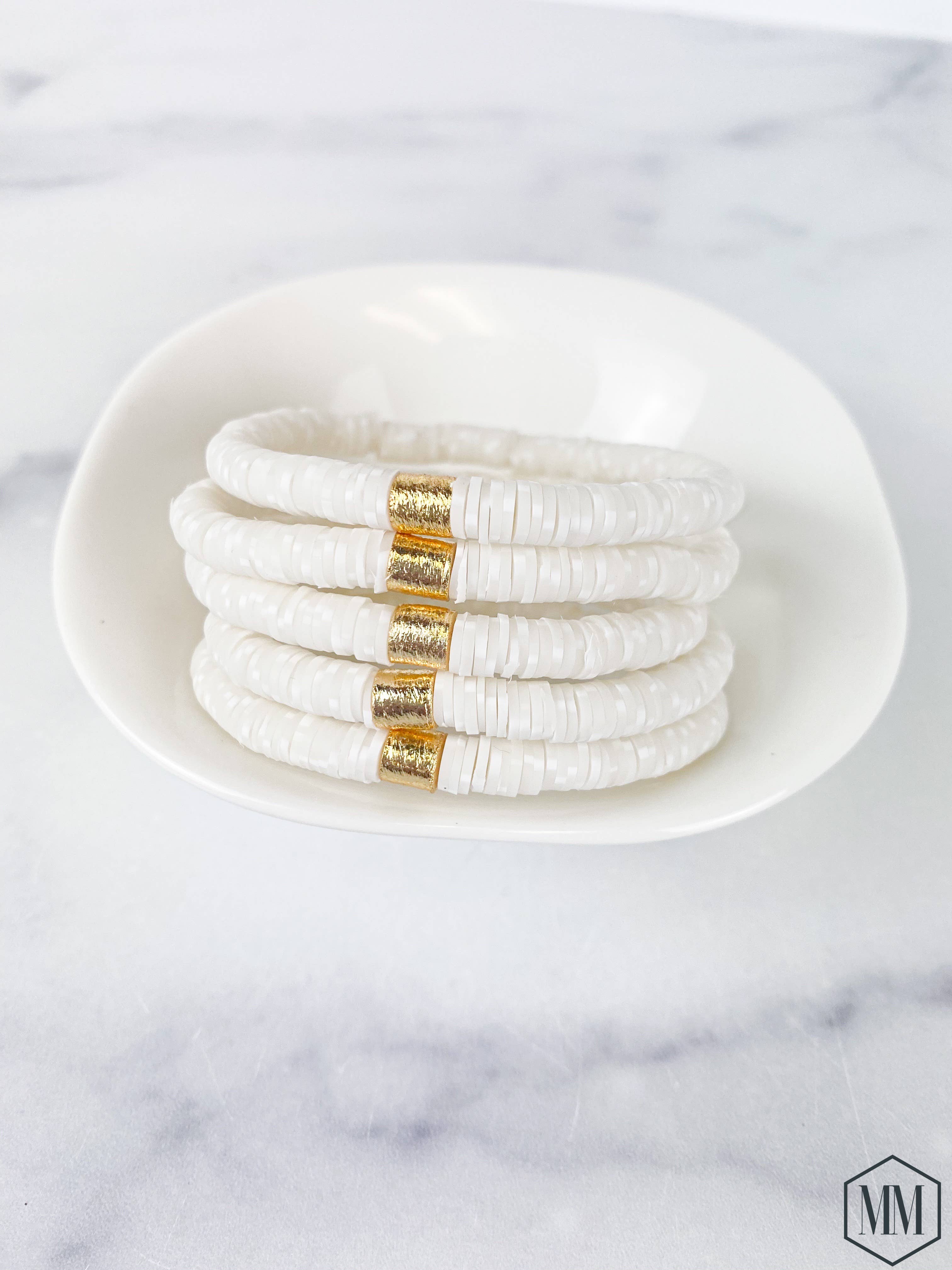 The Mod Miss - Wholesale Beaded Bracelet - Heishi Small 6mm Color Pop Bracelet "Pearl"1