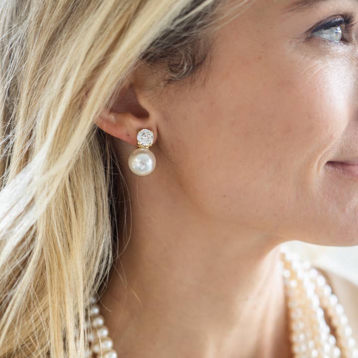 Lisi Lerch - Wholesale Stud/Post Earrings - Carolyn - Big Rhinestone and Pearl Stud
